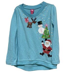 J. Khaki JK Top Shirt Girl's Sz Small 6 6x Long Sleeves Christmas Holidays Santa